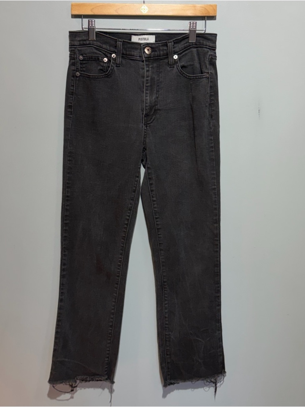 Pistola Fray Hem Cropped Ankle Washed Black Jeans